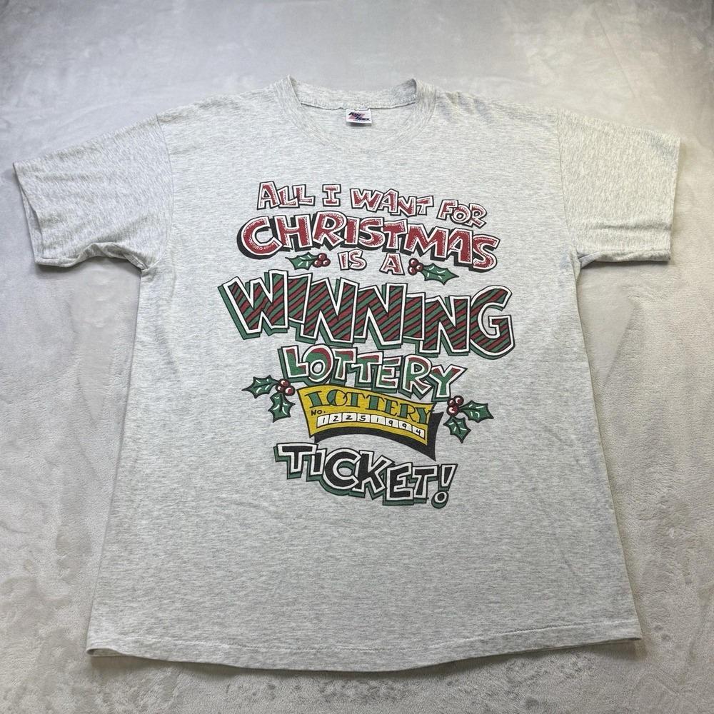 Vintage Single Stitch Christmas Lottery T Shirt USA Made Fun Tees Large